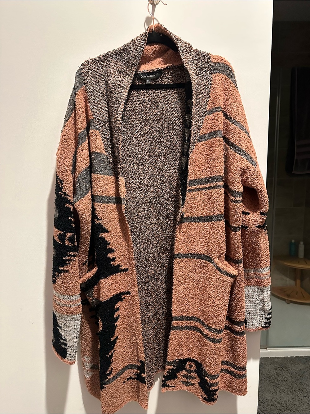 DAVI & DANI Open-Front Striped Cardigan in Light brown, Cream, Black